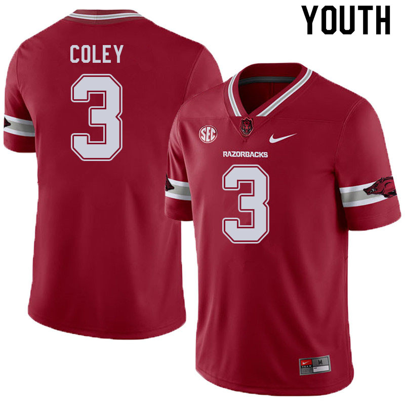 Youth #3 Lucas Coley Arkansas Razorbacks College Football Jerseys Sale-Alternate Cardinal - Click Image to Close